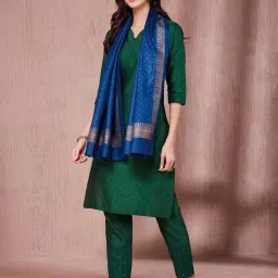 Fabindia Blue Silk Print Stole image 1