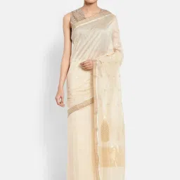 Fabindia Off-White Cotton Silk Woven Saree image 1