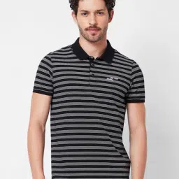 Spykar Black Cotton Comfort Fit Striped Polo T-Shirt-picture-21
