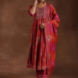 Libas Red Floral Print Kurta Pant Set with Dupatta image 1