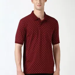 Peter England Maroon Cotton Regular Fit Floral Print Polo T-Shirt image 1