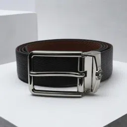 Louis Philippe Black Leather Textured Reversible Belt-image-22