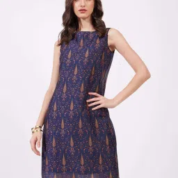 Fablestreet Navy Printed A-Line Dress image 1