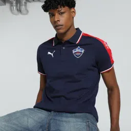 Puma x DC Navy Regular Fit Cotton Cricket Polo T-Shirt-image-23