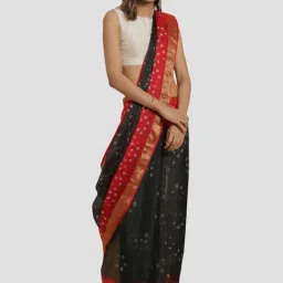Geroo Jaipur Red & Black Hand Dyed Bandhani Silk Saree-picture-37