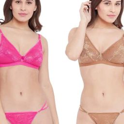 N-Gal Pink & Beige Lace Bra & Panty Set (Pack Of 2)-picture-40
