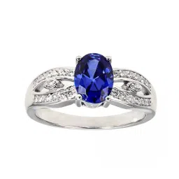 925 Silver 1.5 Ct Blue Sapphire and American Diamond Halo Solitaire Ring for Women & Girls-image-44