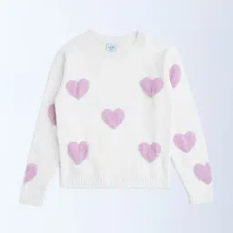 HOP Kids by Westside White Heart Printed Sweater-image-11
