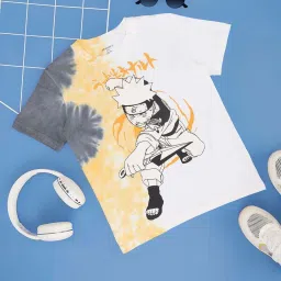 Pantaloons Junior Boys Bright White & Yellow Cotton Character Based T-Shirts image 1