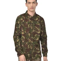 Woodland Olive Regular Fit Printed Cotton Shirt-image-3