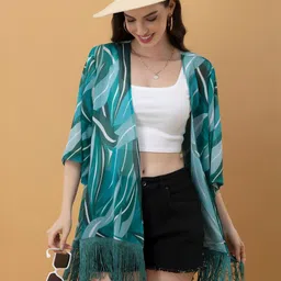 PURYS Women Printed Kimono Style Shrug with Fringed-picture-41