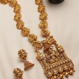 Panash Red Gold Plated Temple Jewellery Set image 1