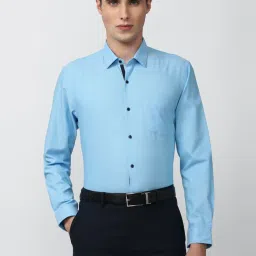 Peter England Blue Slim Fit Self Pattern Shirt image 1