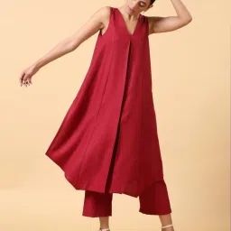 true Browns Maroon Cotton Kurta Pant Set image 1