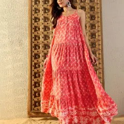 Mabish By Sonal Jain Peach Printed Maxi Dress image 1
