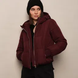 Only Maroon Regular Fit Puffer Jacket image 1