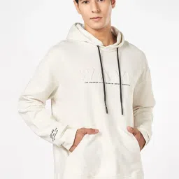 Street 808 By Pantaloons Off White Cotton Loose Fit Texture Hooded Sweatshirt image 1