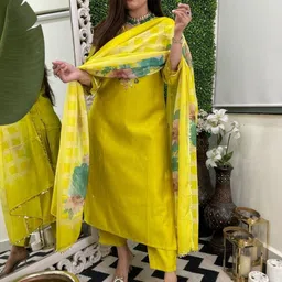 KALINI Embroidered V-Neck Kurta With Trousers & Dupatta-picture-19