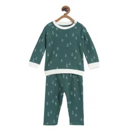 MINIKLUB Boys Green Printed Full Sleeves T-Shirt with Pants image 1