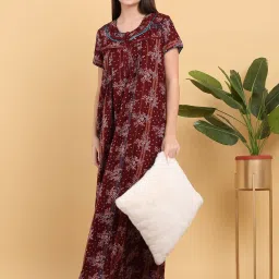 Sweet Dreams Maroon Cotton Printed Nighty image 1