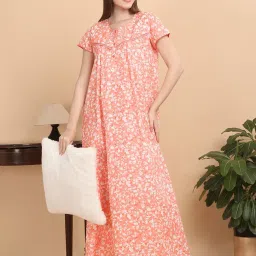 Sweet Dreams Peach & White Cotton Printed Nighty image 1