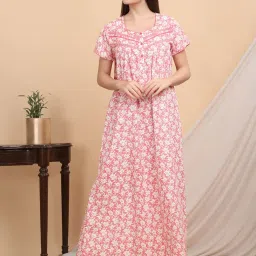 Sweet Dreams Pink & White Cotton Floral Print Nighty image 1