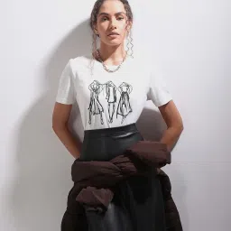 Vero Moda White & Black Cotton Printed T-Shirt image 1