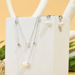 Touch925 925 Pure Silver Double Layer Pearl Necklace Set image 1