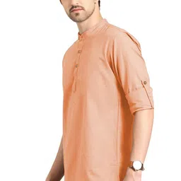 KNOWTED Mandarin Collar Roll-Up Sleeves Straight Short Kurta image 2