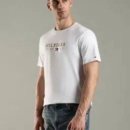 Tommy Hilfiger White Cotton Regular Fit Logo Printed T-Shirt image 3