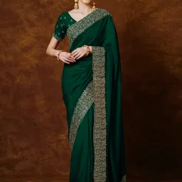 Saree Mall Green Embellished Sarees With Unstitched Blouse image 1
