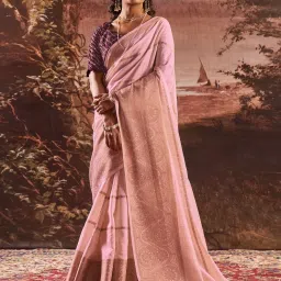 Saree Mall Pink Woven Sarees With Unstitched Blouse image 1