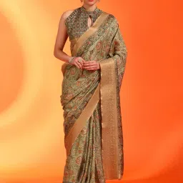 Saree Mall Green Printed Sarees With Unstitched Blouse image 1