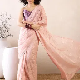 Saree Mall Beige Embellished Sarees With Unstitched Blouse image 1