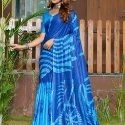 Saree Mall Blue Printed Sarees With Unstitched Blouse image 1