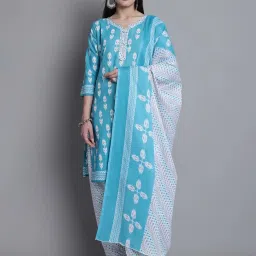 Rajnandini Blue & White Printed Kurta With Salwar & Dupatta image 1