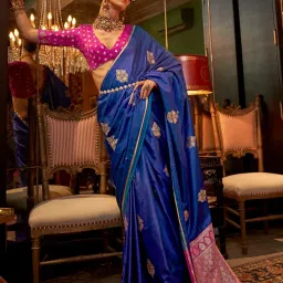 Saree Mall Blue Woven Sarees With Unstitched Blouse image 1