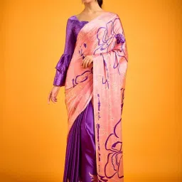 Saree Mall Purple Printed Sarees With Unstitched Blouse image 1