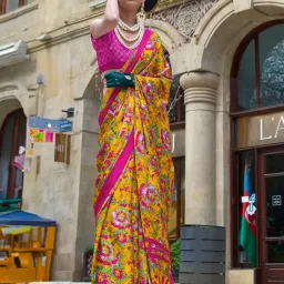 Saree Mall Yellow Printed Sarees With Unstitched Blouse image 1
