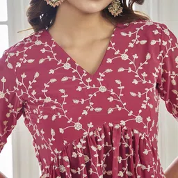 Inddus Floral Embroidered V Neck Top With Sharara Co-Ords image 5