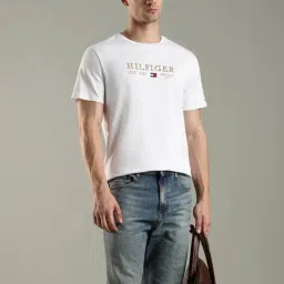 Tommy Hilfiger White Cotton Regular Fit Logo Printed T-Shirt image 5