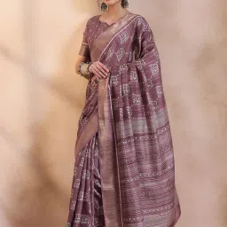 Saree Mall Purple Printed Sarees With Unstitched Blouse image 1