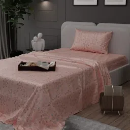 Stoa Paris Elegance Peach Polyester 300 TC Sateen Super King Size Bed Sheet With 2 Pillow Covers image 1