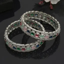 YouBella Silver Plated Stylish Multi Color Stone Studded Bangles image 1
