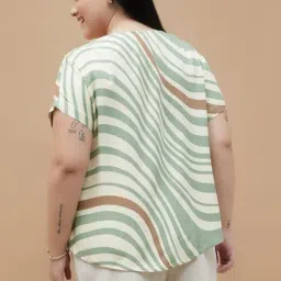 Nexus By Lifestyle Light Green Regular Fit Printed Plus Size Top image 2