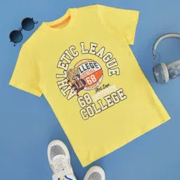 Pantaloons Junior Kids Goldfinch Yellow Cotton Printed T-Shirt-picture-13