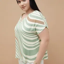 Nexus By Lifestyle Light Green Regular Fit Printed Plus Size Top image 3