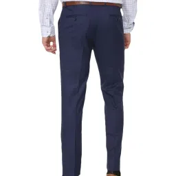 Louis Philippe Navy Slim Fit Self Pattern Formal Flat Front Trousers image 2