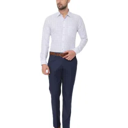 Louis Philippe Navy Slim Fit Self Pattern Formal Flat Front Trousers image 5