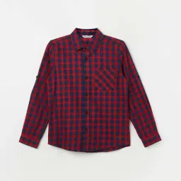 Fame Forever by Lifestyle Kids Red & Navy Cotton Chequered Full Sleeves Shirt-picture-34